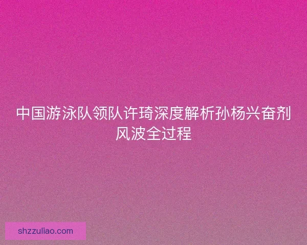 中国游泳队领队许琦深度解析孙杨兴奋剂风波全过程